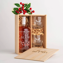 Load image into Gallery viewer, Blush Gin Gift Box featuring Small batch Rhubarb Gin and 2 branded Blush Gin Glasses
