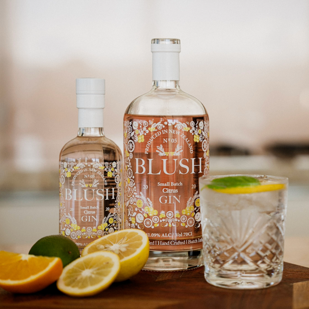 Blush Citrus Gin bottles and drink