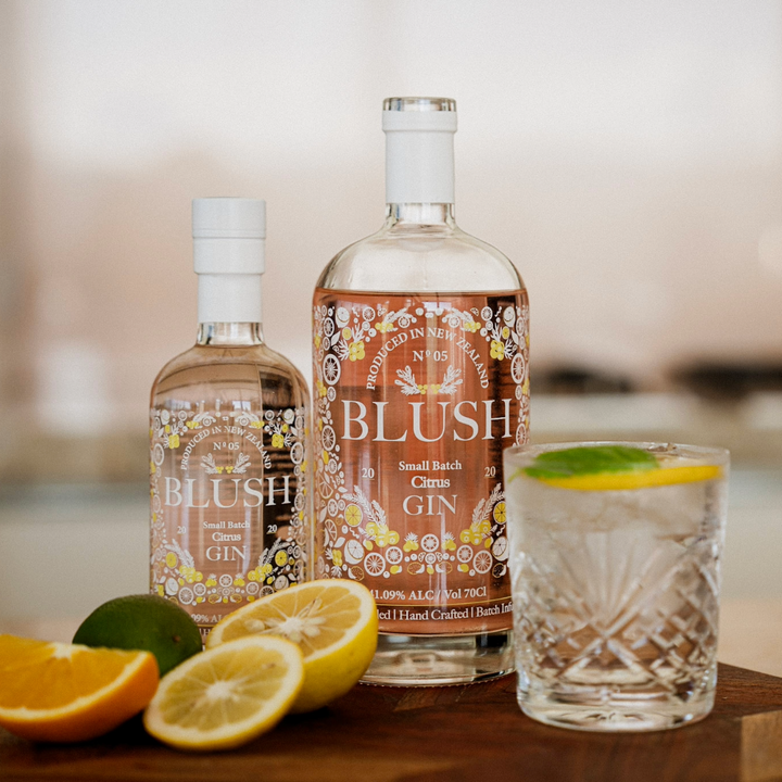 Blush Citrus Gin bottles and drink